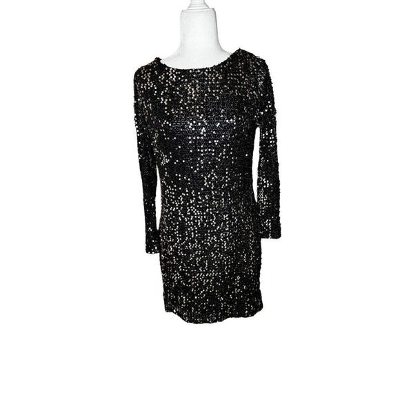 NWT Betsy & Adam Long Sleeve Raindrop Sequin Drape mini Dress size 12 - Picture 3 of 14